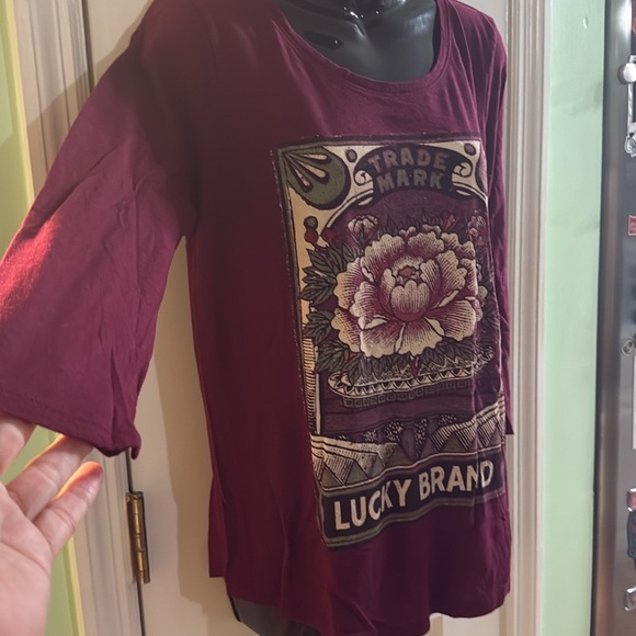 Lucky Brand Maroon 3/4 Sleeve Logo Super Soft T Shirt Comfy Cozy Size Large - Picture 2 of 7